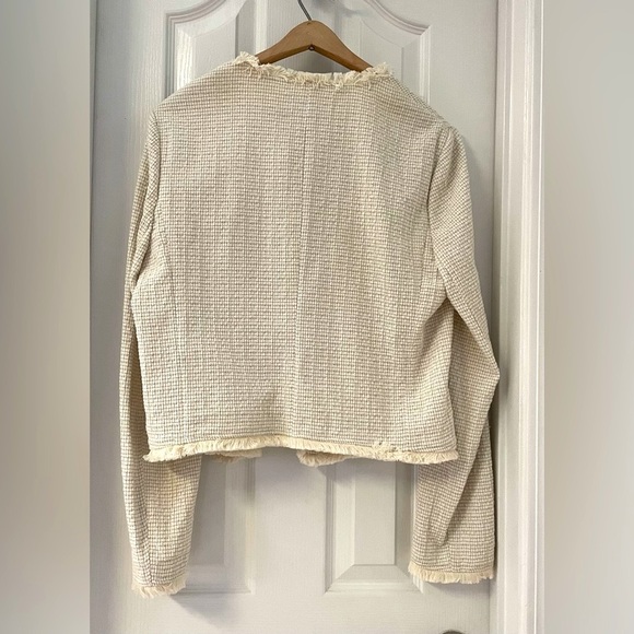 Kaari Blue Long Sleeve piped tweed ivory blazer, Stone Desert Oasis, NWT, L - Picture 3 of 5